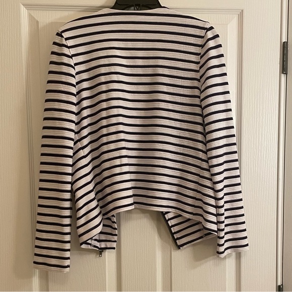 Sanctuary Prep Moto Jacket in Navy Stripe with Front Zip and Pockets - Picture 7 of 12